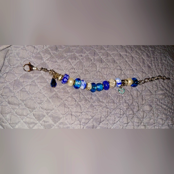 Silver murano Shades Of Blue glass bead bracelet - Picture 2 of 9